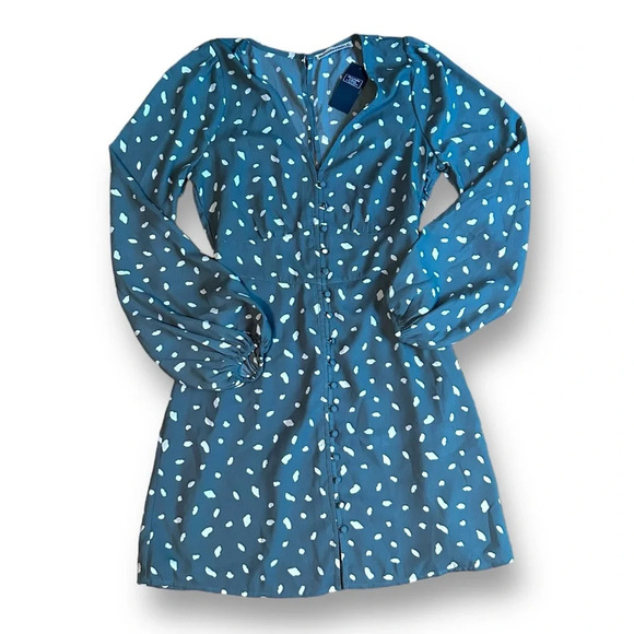 Abercrombie & Fitch Green White Polka Dot Long Sleeve Mini Dress Size Small Tall - Picture 1 of 10